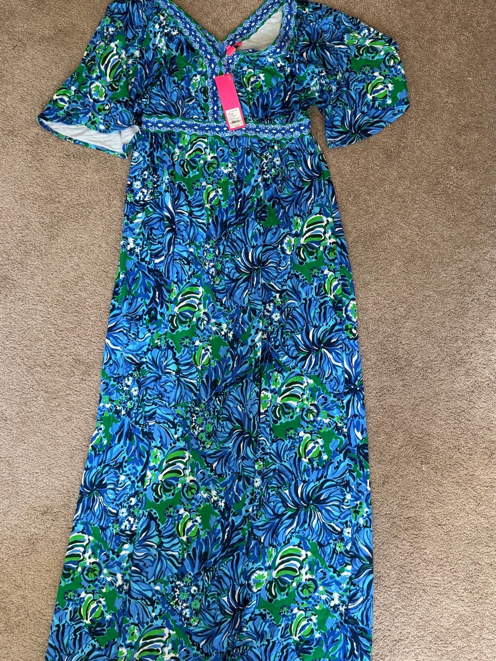 Lilly Pulitzer Blue and Green Floral Maxi Dress